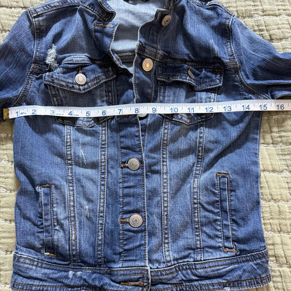 Aeropostale SZ XS Seriously Stretchy Denim Jacket Slim Fit Cropped Distressed - Picture 3 of 6
